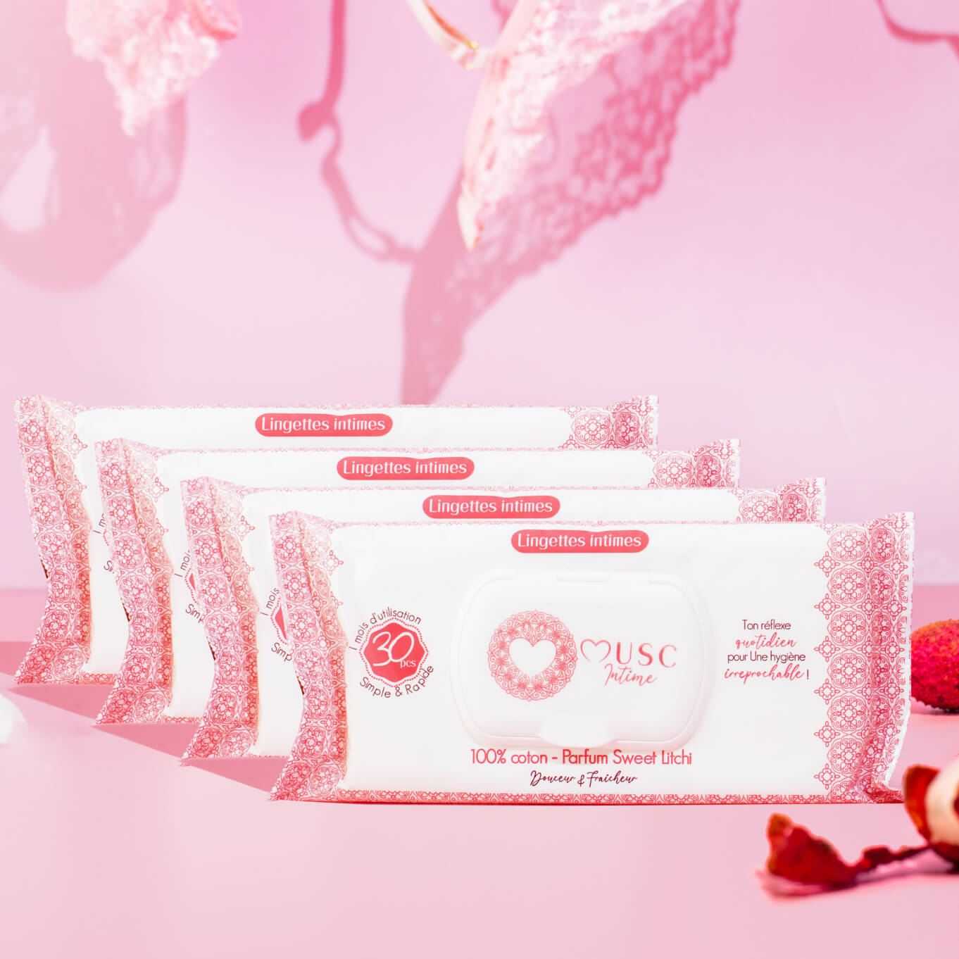 Lingettes toilette Intime au Sweet Litchi x120 - lot de 4