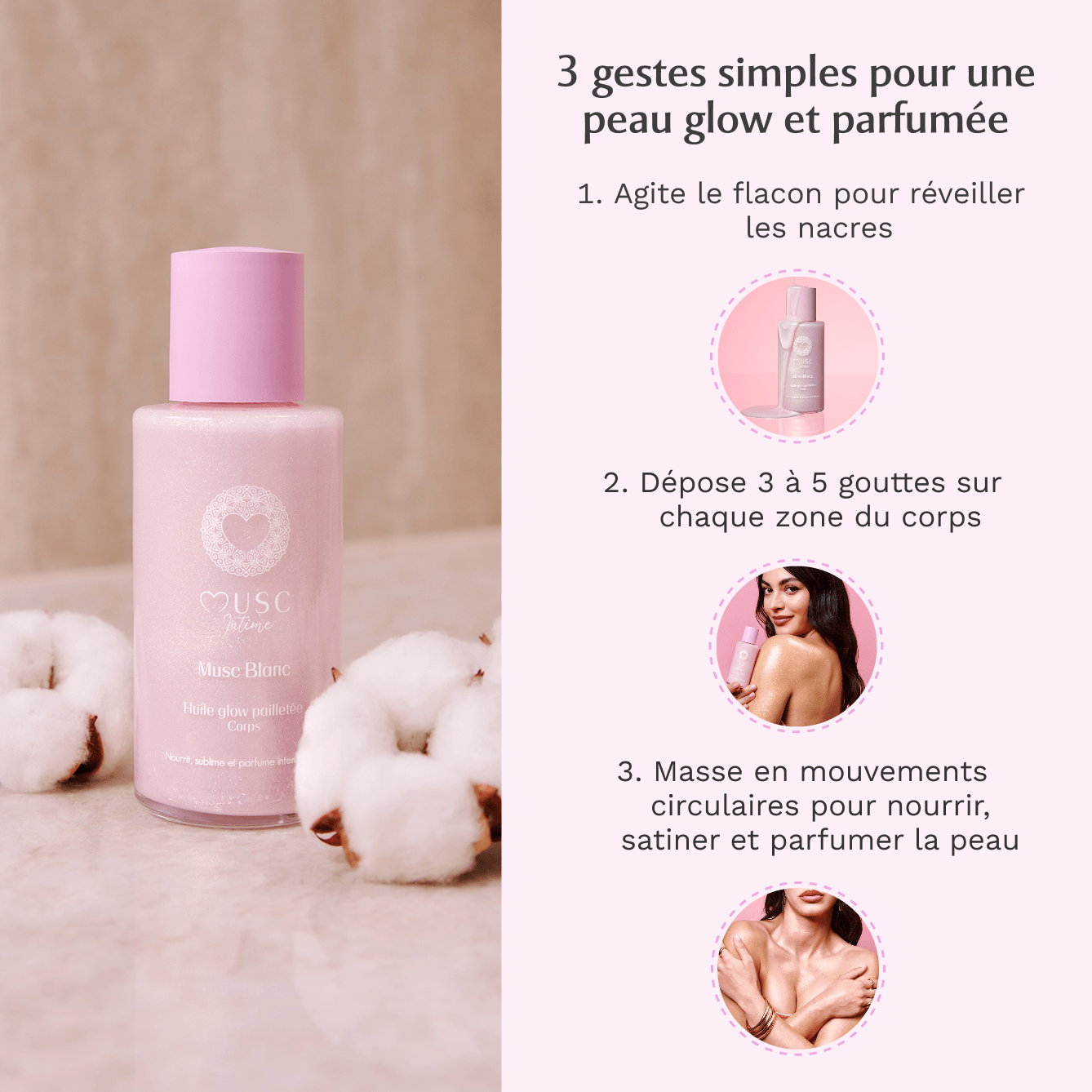 Huile Glow Pailletée Corps Musc Blanc